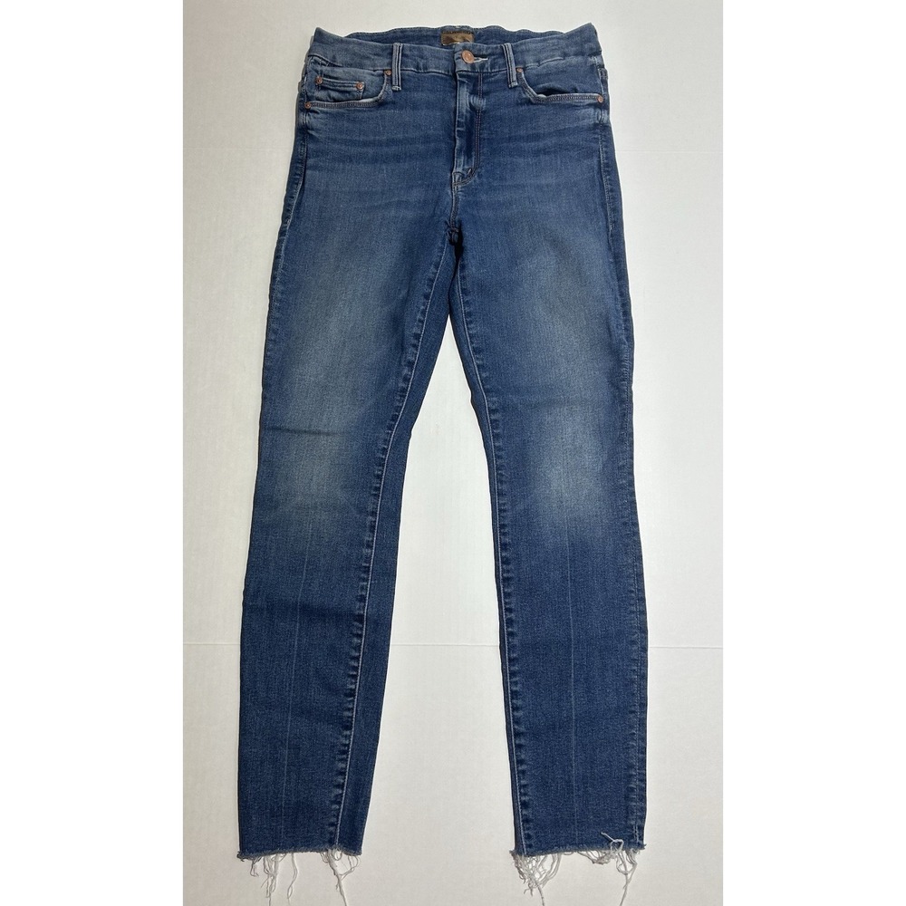 Mother Women's High Waisted Looker Ankle Fray Denim Jeans 27 Midnight Dark Wash